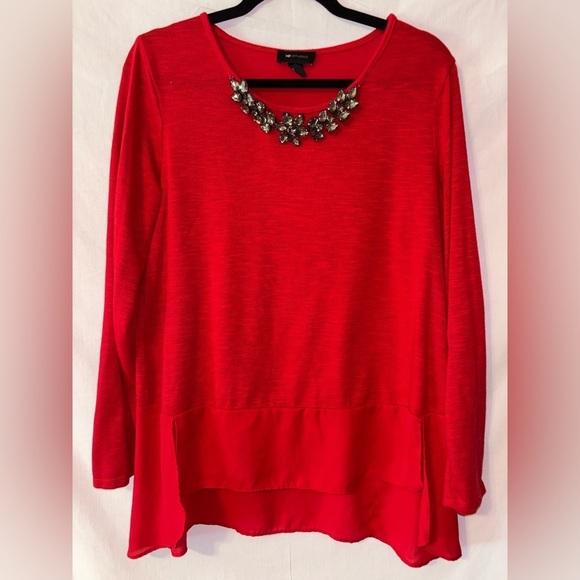 AB Studio Tops - AB Studio Red Blouse with Embellished Neckline